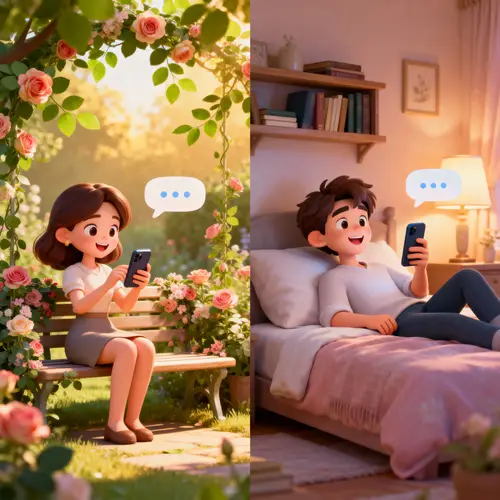 Charming Animated Couple Chat in Unique Locations