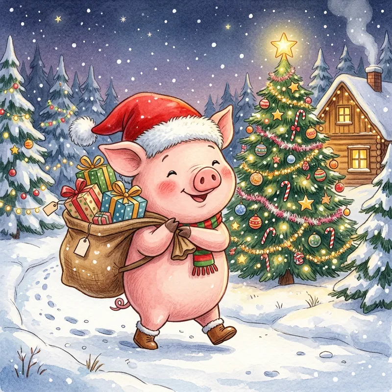 Festive Christmas Pig with Gifts Festive Christmas Pig with Gifts