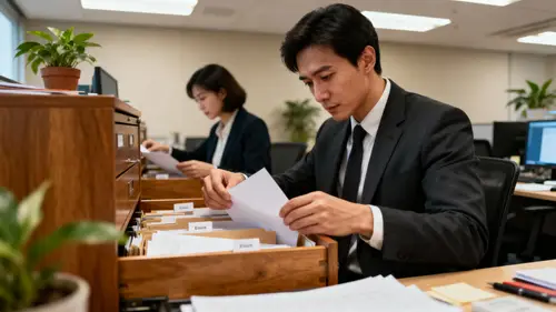 Professional Office Workers Organizing File Folders
