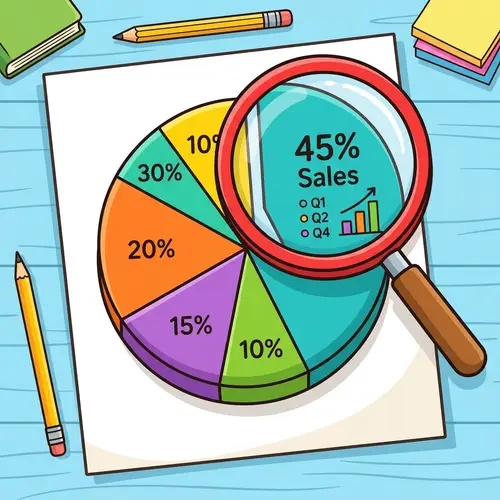 Magnifying Glass Over Pie Chart Clipart Image