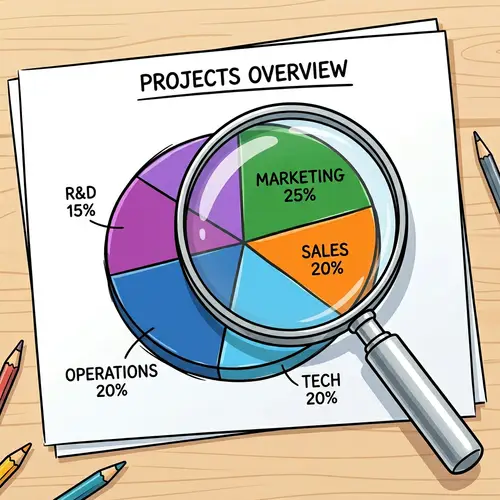 Magnifying Glass Examining Pie Chart Clipart