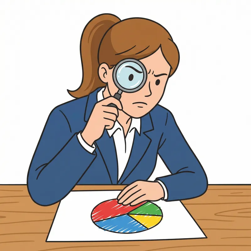 Clipart of Person Analyzing Pie Chart with Magnifying Glass