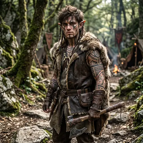 Young Half-Elf Warrior in Tribal Style