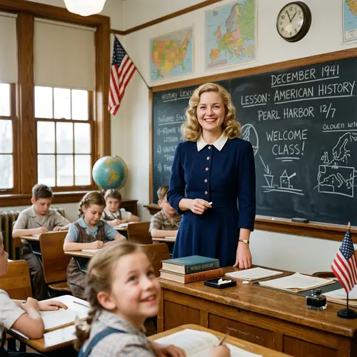 Smiling Blonde Teacher with Wavy Hair