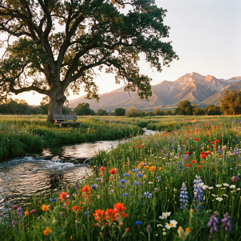 Serene Meadow and Majestic Oak Tree | Peaceful Landscape View