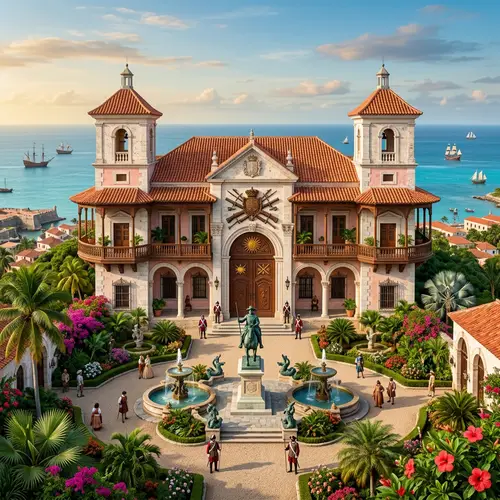 17th Century Colonial Royal Palace by Caribbean Sea
