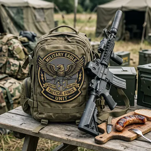 Military Eagle Patch with Weapon & Sausage
