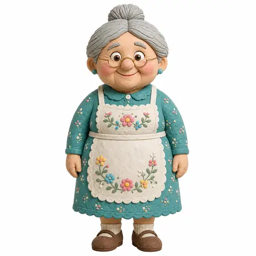 Cheerful Claymation Elderly Woman Character Design