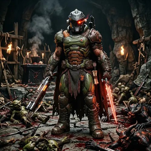 Doom Slayer and Goblin Slayer Fusion Art