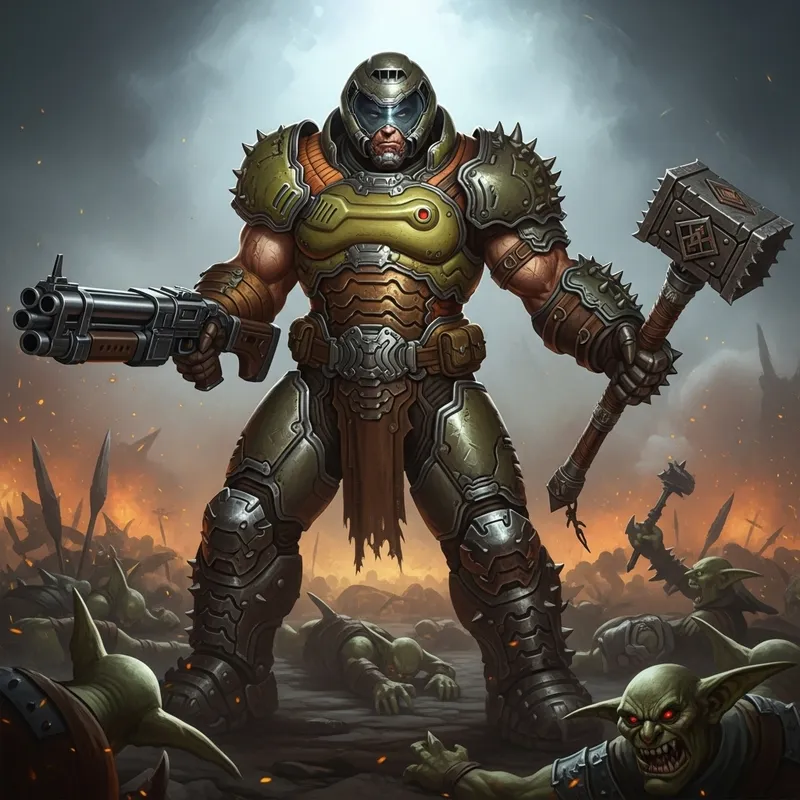 Doom Slayer and Goblin Slayer Fusion Art