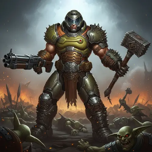 Doom Slayer and Goblin Slayer Fusion Art