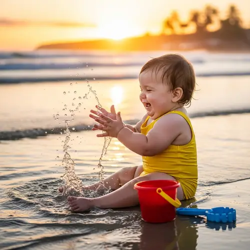 Cute One-Year-Old Playing in Water