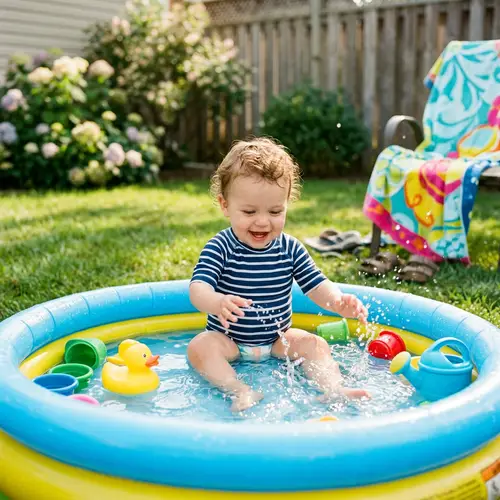 Cute One-Year-Old Playing in Water