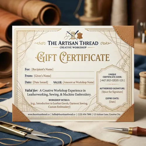 Creative Workshop Gift Certificate Template | Leather, Sewing, Embroidery