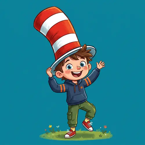 Cartoon Boy in Cat in the Hat Style