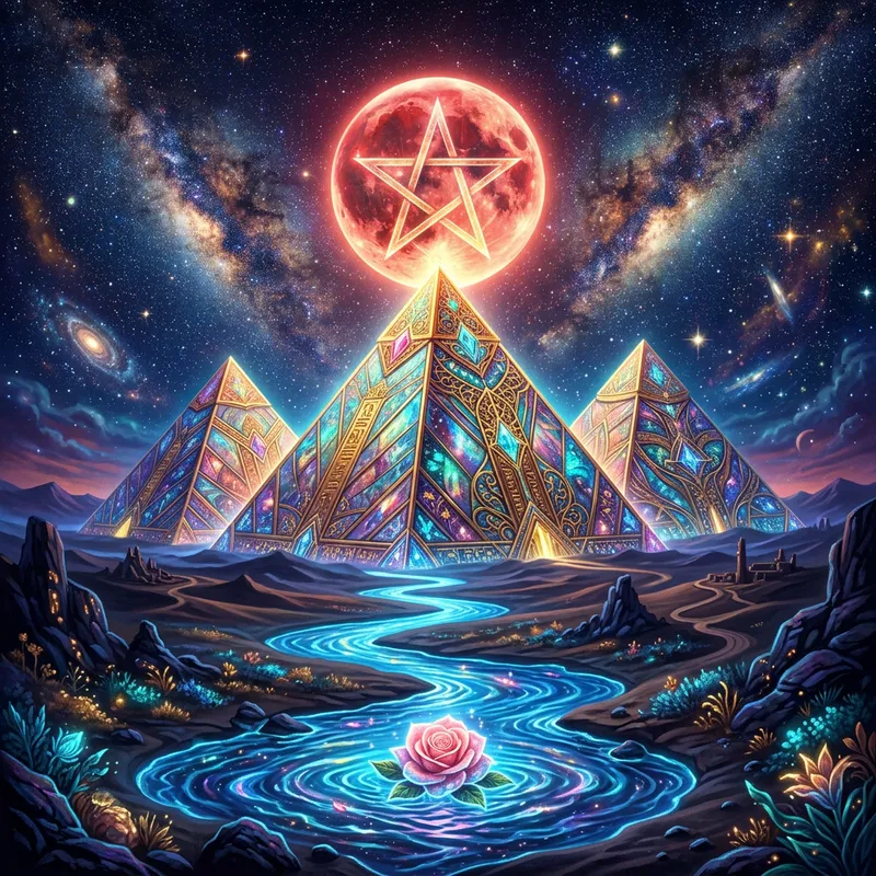Majestic Pyramids Under a Cosmic Sky Artwork