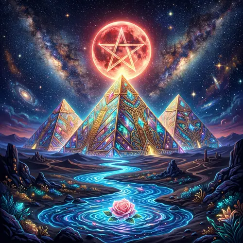 Majestic Pyramids Under a Cosmic Sky Artwork