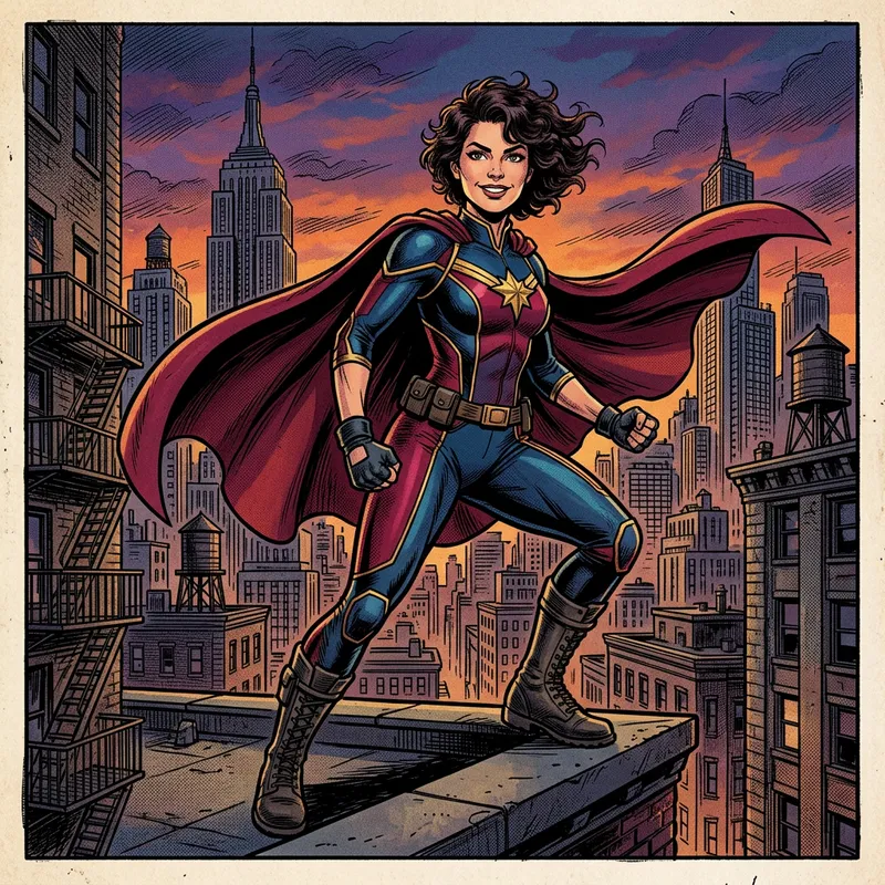 Dynamic Superheroine Portrait: Bold Art, Vibrant Colors & Detail