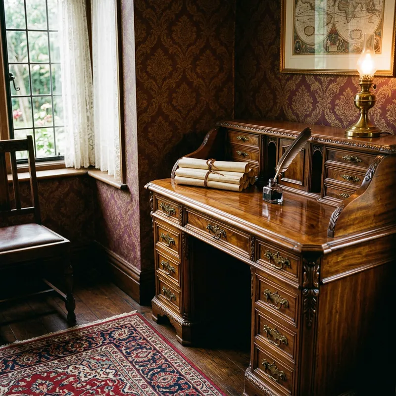 Vintage Wooden Bureau in a Cozy Room