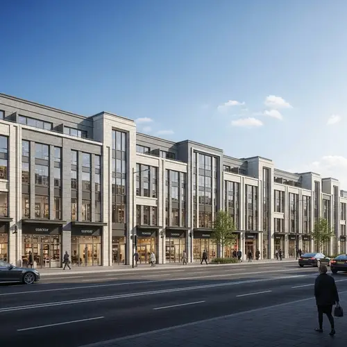 Modern Uniform Facades for Urban Boulevard Shops