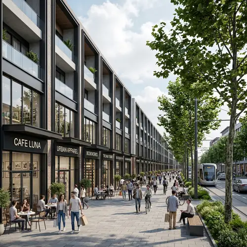 Modern Uniform Facades for Urban Boulevard Shops