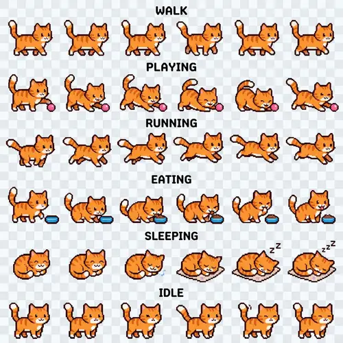 Cat Spritesheet: Walk, Play, Run & More Animations
