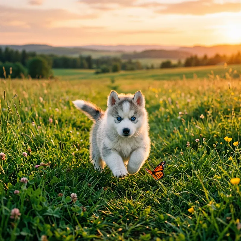 Cute Puppy Playing in a Vibrant Green Field
