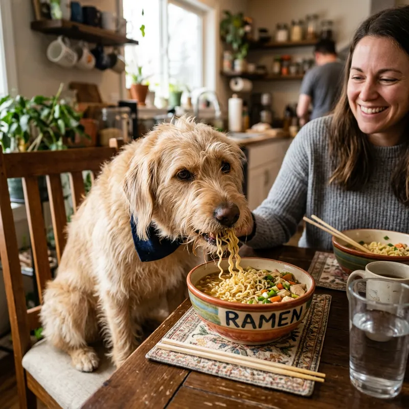 Dog Enjoying Maruchan Instant Noodles