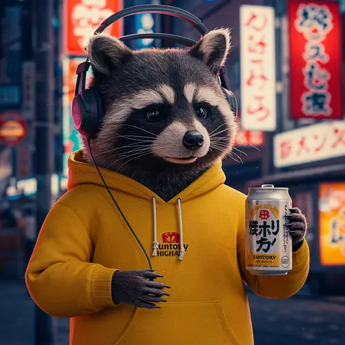 Raccoon in Tokyo: Cute Mascot with Headset