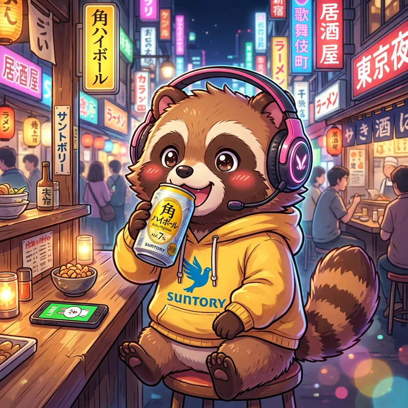 Raccoon in Tokyo: Cute Mascot with Headset Raccoon in Tokyo: Cute Mascot with Headset