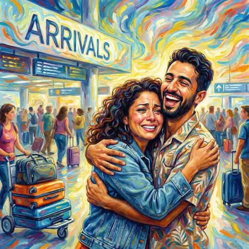 Heartwarming Airport Reunion: Joyous Embrace of Dear Friends