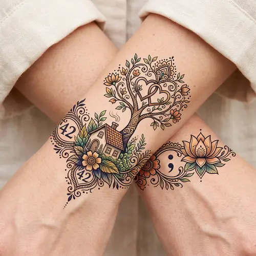 Minimalistic Wrist Bracelet Tattoo Design - Symbolic Floral Patterns