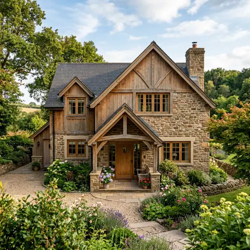 Medium Sized House with Oak Wood and Stone Brick