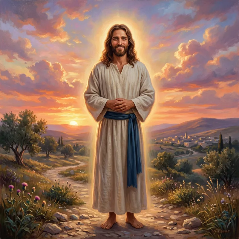 Serene Image of Jesus Christ in Majestic Sunset