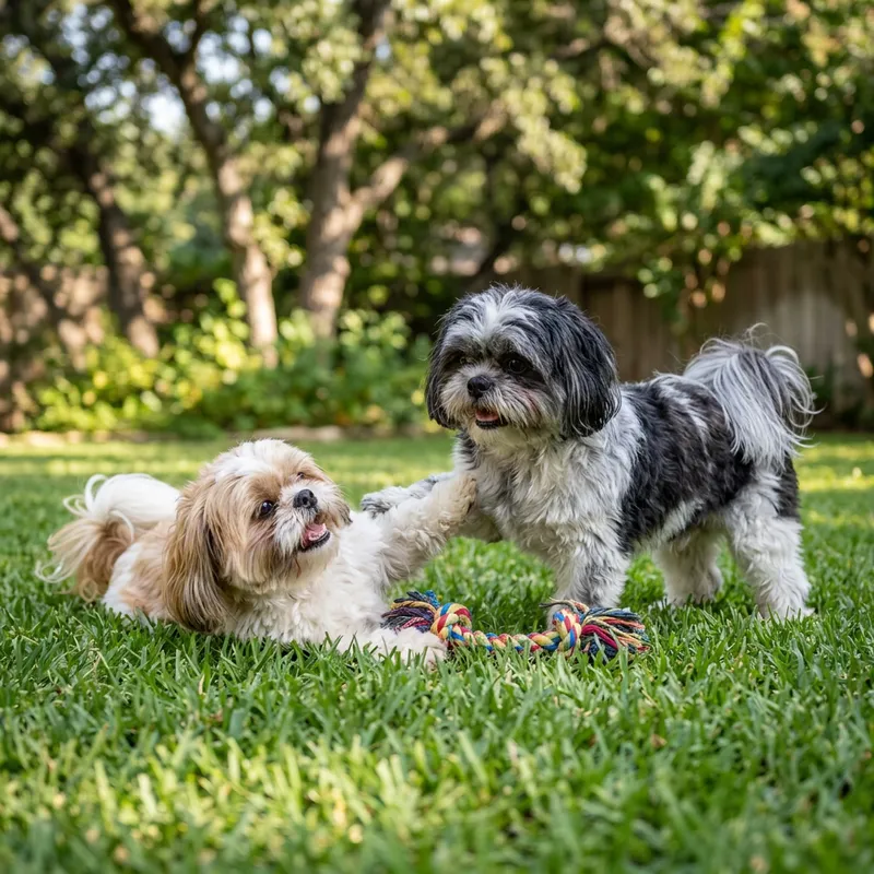 Two Shih Tzu Dogs Playing Together