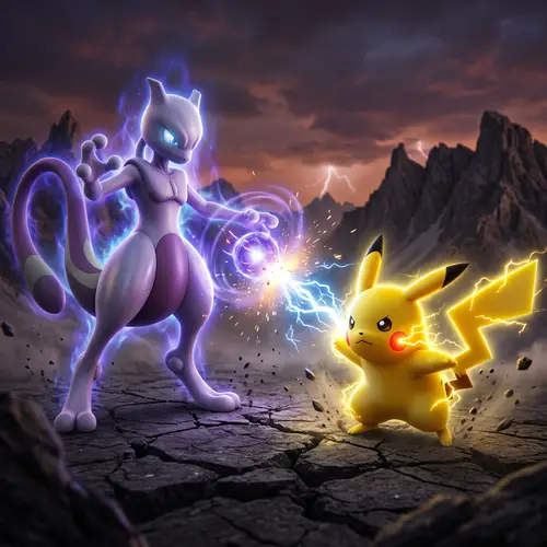 Epic Battle: Mewtwo vs Pikachu - Intense Showdown