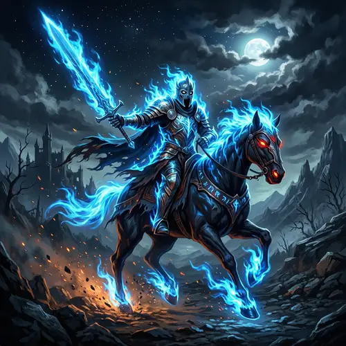 Mysterious Knight Ghost Rider in Ethereal Flames