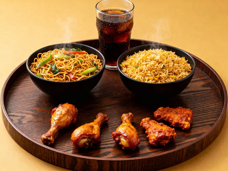 Delicious Combo of Noodles, Rice & Chicken Treats