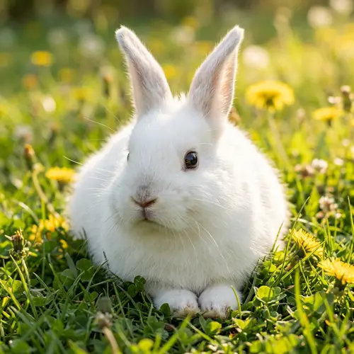 Adorable White Rabbit on Fresh Green Grass