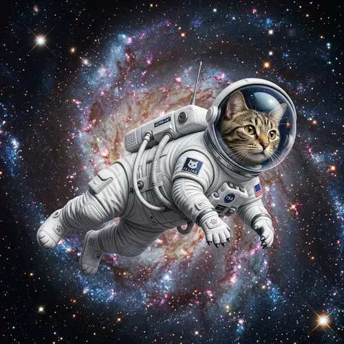Astronaut Cat: Comical Feline Figure in Space Suit