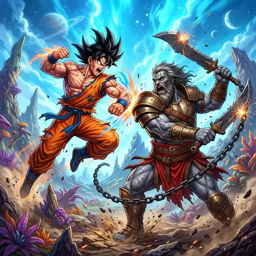 Epic Battle: Muscular Warrior vs Grey-Skinned Gladiator