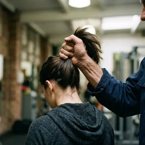Strong Hand Gripping Head - Pulling Ponytail Upwards