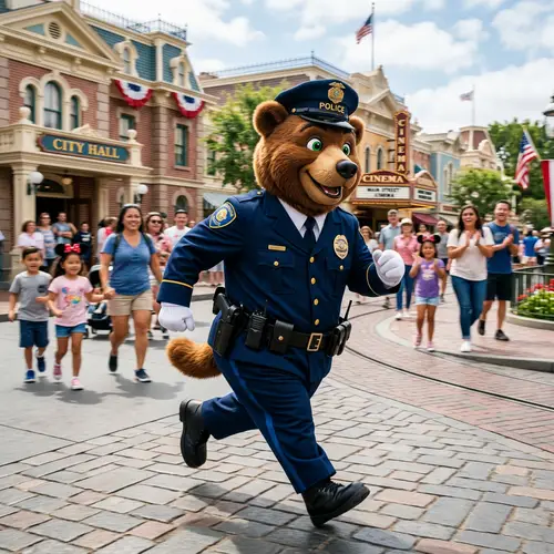 Disney Policeman Bear with Green Eyes in Motion
