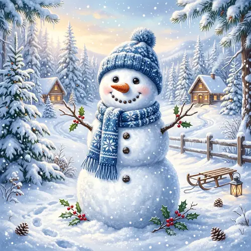 Cheerful Snowman in a Winter Wonderland