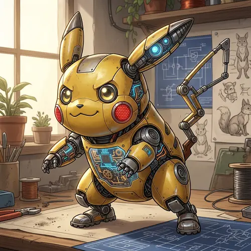Pikachu Bot with Drive - Modern Robotic Illustration