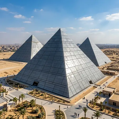 Ancient Egyptian Pyramids with Modern Steel Metal Cassettes