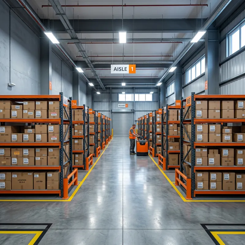 Small-scale Logistics Warehouse with Gray and Orange Shelves