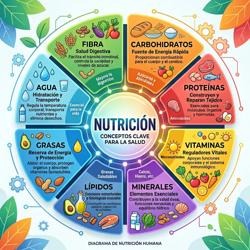 Spanish Conceptual Map on Nutrition: Carbs, Proteins, Vitamins & More