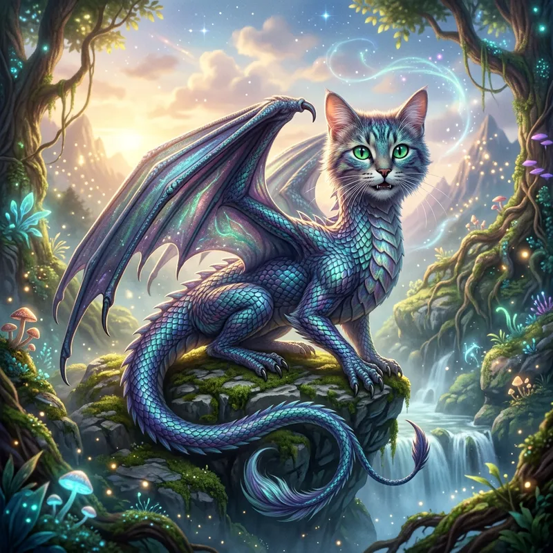 Dragon Cat Hybrid - Mythical Creature with Catlike Features