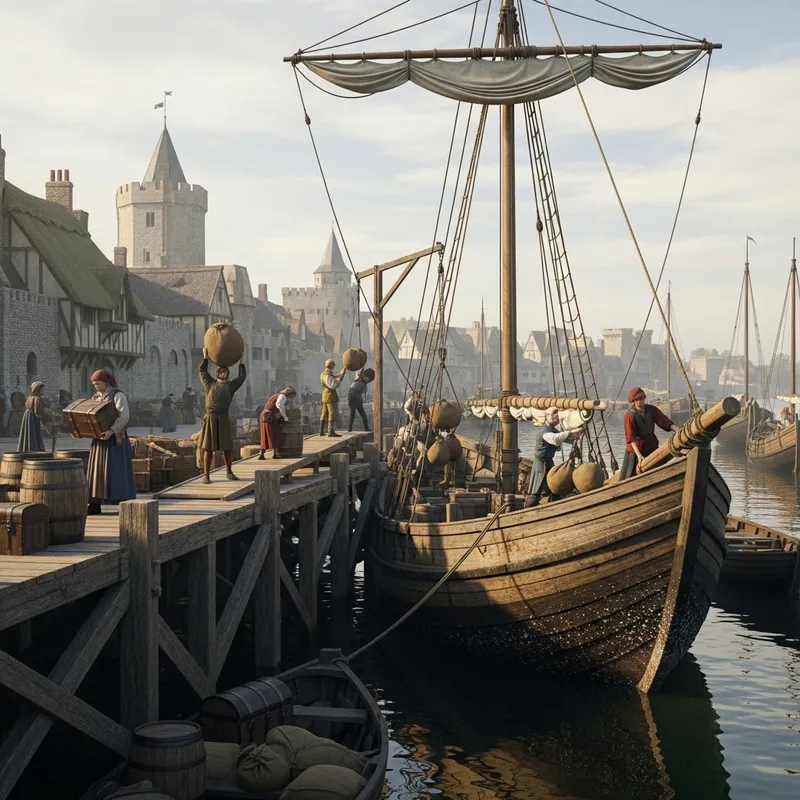 Medieval Sloop Dockside: A Historical Scene